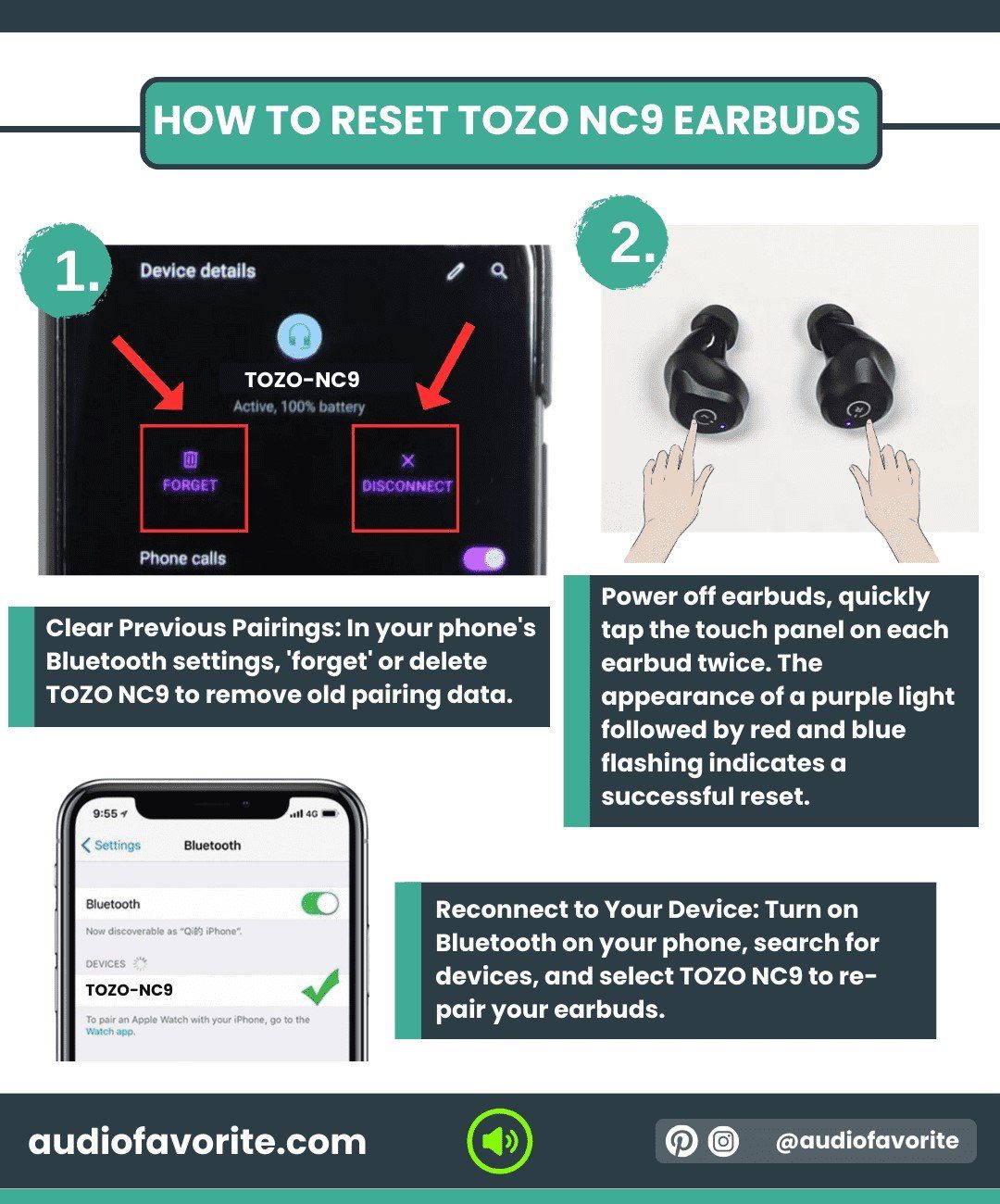 How to reset tozo nc9 earbuds